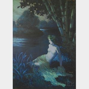 Harry T. Fisk (American, 1887-1974) Nymph by a Pond at Night/An Illustration.