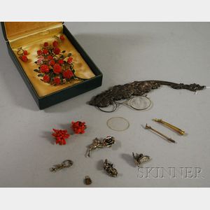 Group of Silver, Coral, and Gold Plated Jewelry