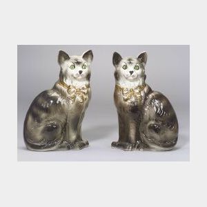Pair of Staffordshire Pottery Cats.