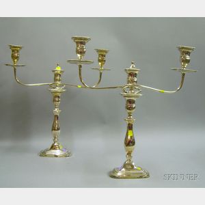 Pair of English Silver Plated Convertible Two-light Candelabra