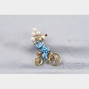 14kt Gold, Enamel, and Pearl Clown Brooch, Martine