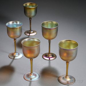 Five Tiffany Gold Favrile Goblets