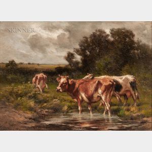 Carleton Wiggins (American, 1848-1932) Cows Wading