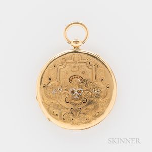 Lebet 18kt Gold and Enamel Thin Hunter-case Watch