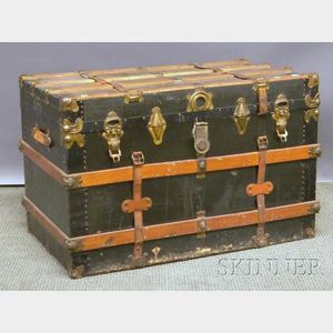 Wood-strapped Oil Cloth-clad Steamer Trunk