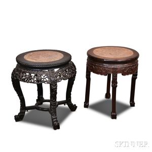 Two Chinese Carved Hardwood Marble-top Stands