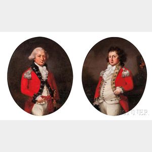 British School, Late 18th Century Two Oval Portraits of Infantry Officers