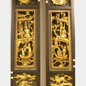 Pair of Asian Gilt Carved Wood Panels.