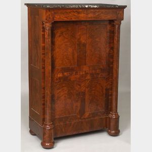 Classical Carved and Veneered Mahogany Marble-top Secretaire Abattant