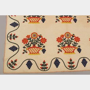 Pieced and Appliqued Cotton Baltimore Flower Basket Pattern Quilt