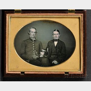 Quarter Plate Daguerreotype of a Military Father with Son