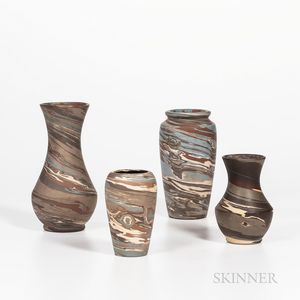 Four Niloak "Mission Swirl" Art Pottery Vases