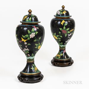 Pair of Cloisonne Covered Jars
