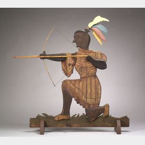 Polychrome Carved Pine and Tin Indian Weather Vane