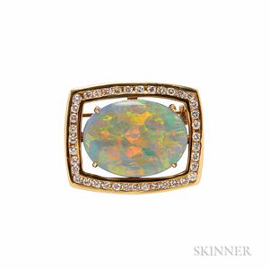 14kt Gold, Opal, and Diamond Brooch