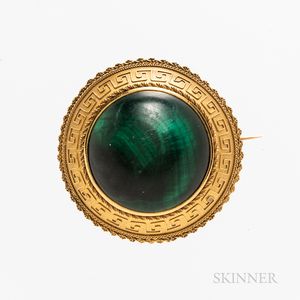 Etruscan Revival Gold and Malachite Brooch