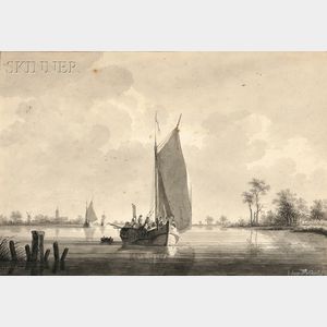 Nicolaas Wicart (Dutch, 1748-1815) Shipping in an Estuary