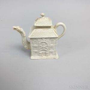Staffordshire White Salt-glazed Stoneware House-form Teapot