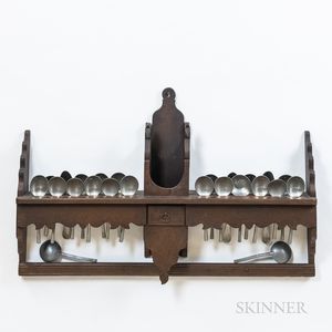 Carved Mahogany Spoon Rack with Pewter Tablespoons