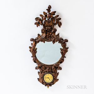 Irving & Casson-A.H. Davenport Co. Carved Wooden Mirror and Waltham Clock