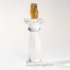 Steuben Sterling Silver, 18kt Gold, and Glass "Column of the Owl" Sculpture