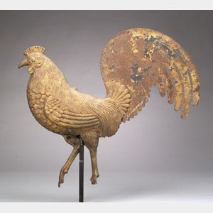 Gilt Cast Iron and Sheet Iron Rooster Weather Vane