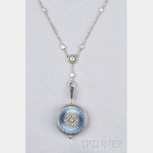 Edwardian 14kt Gold and Enamel Pendant Watch, with Platinum and Diamond Chain, Char