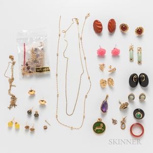Group of Gold, Hardstone, and Costume Jewelry