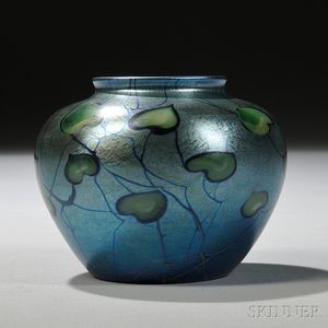 Tiffany Blue Favrile Decorated Vase