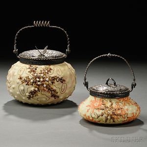 Two Mount Washington Glass Jars with Aquatic Decoration