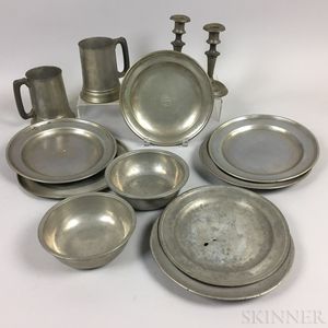 Fourteen Pieces of Pewter Tableware