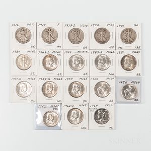 Group of Mostly Walking Liberty and Franklin Half Dollars