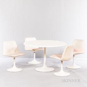 Four Burke Tulip Side Chairs and Table