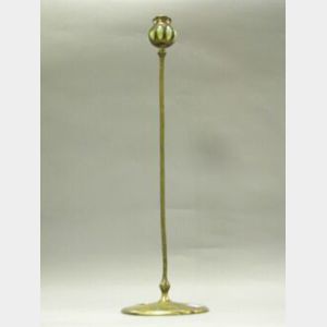 Tiffany Decorating Co. Silver Plated Bronze and Blown Out Green Opalescent Glass Candlestick