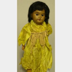 4 Jointed Bisque Doll 1900's Mohair Wig Glass Eyes #205 Home Sewn Dress -  The Gatherings Antique Vintage