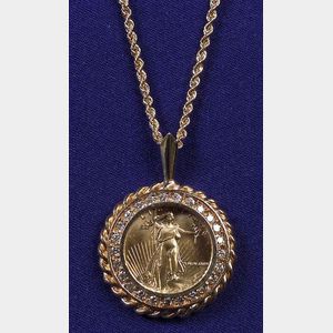 14kt Gold and Diamond Coin Necklace