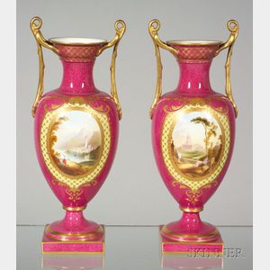 Pair of Spode's Copeland Handpainted China Vases