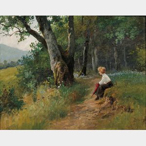 Gyula Zorkoczy (Hungarian, 1873-1932) Rest on a Walk in the Woods