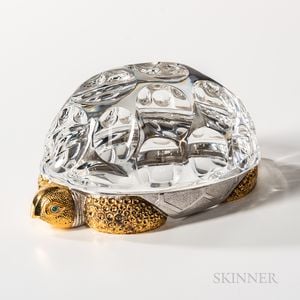 Steuben Sterling Silver, Gold-washed, and Glass "Turtle" Sculpture