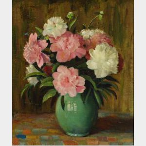 William Woelfle (American, 20th Century) Still Life with Pink and White Peonies.