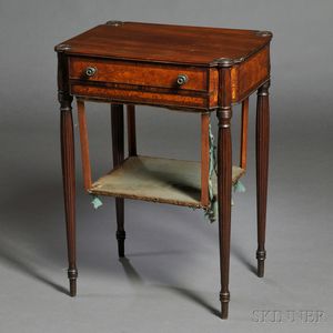Federal Mahogany Carved and Figured Walnut and Rosewood Inlaid Worktable