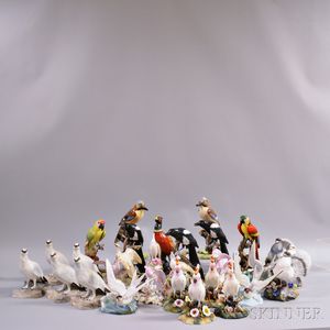 Twenty-eight Royal Crown Derby Porcelain Birds