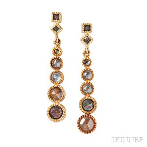 18kt Gold and Rose-cut Diamond Earrings