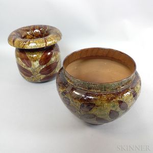 Two Doulton Lambeth Stoneware "Leaf" Vases