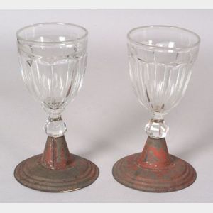 Two Painted Tin and Glass Make-Do Goblets
