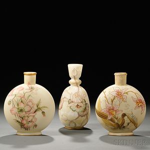 Three Mount Washington Glass Floral Decorated Vases