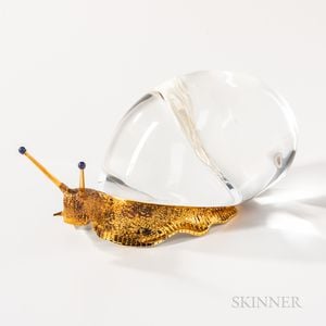 Steuben Sterling Silver, Gold-washed, and Glass "Snail" Sculpture