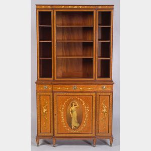 Edwardian Painted Satinwood Bookcase and Chest