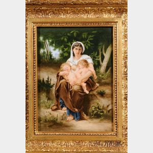 KPM Plaque of a Mother with Two Children After Bougereau