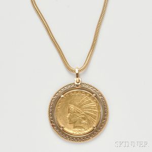 1908 Indian Head Ten Dollar Gold Coin-mounted Pendant